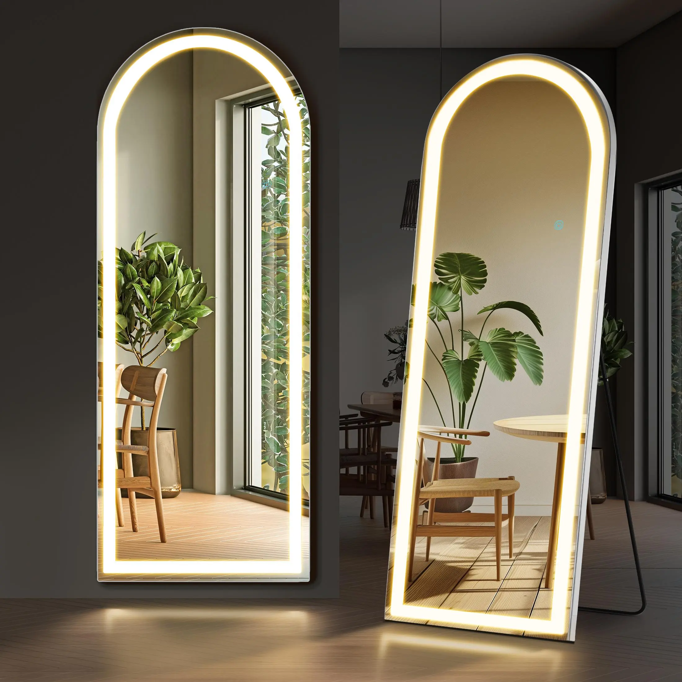 Sweetcrispy 60"x16" Adjustable LED Vanity Bathroom Mirror - Lighted Floor Vanity Mirror with Dimming, 3-Color Lighting, Stand, Aluminum Frame for Bedroom, Dressing Room Home Decor, Adjustable Led Vanity Bathroom Mirrors