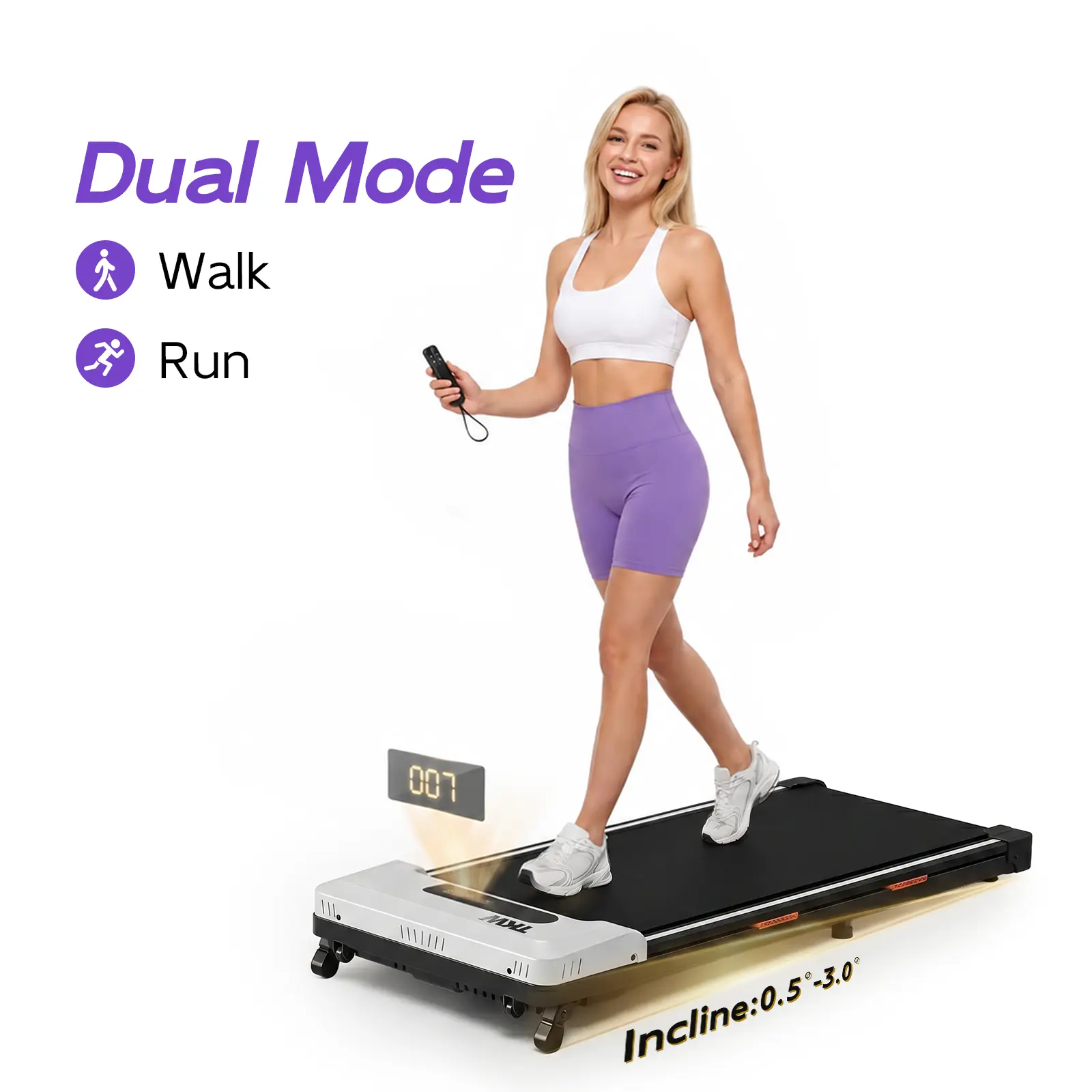 TKW Under Desk Treadmill, 2-in-1 Walking Pad for Walking and Jogging 2.5HP Low-Noise Treadmill with Remote Control Lanyard 300lbs Weight Capacity Home Exercise Equipment Home Gym Equipment