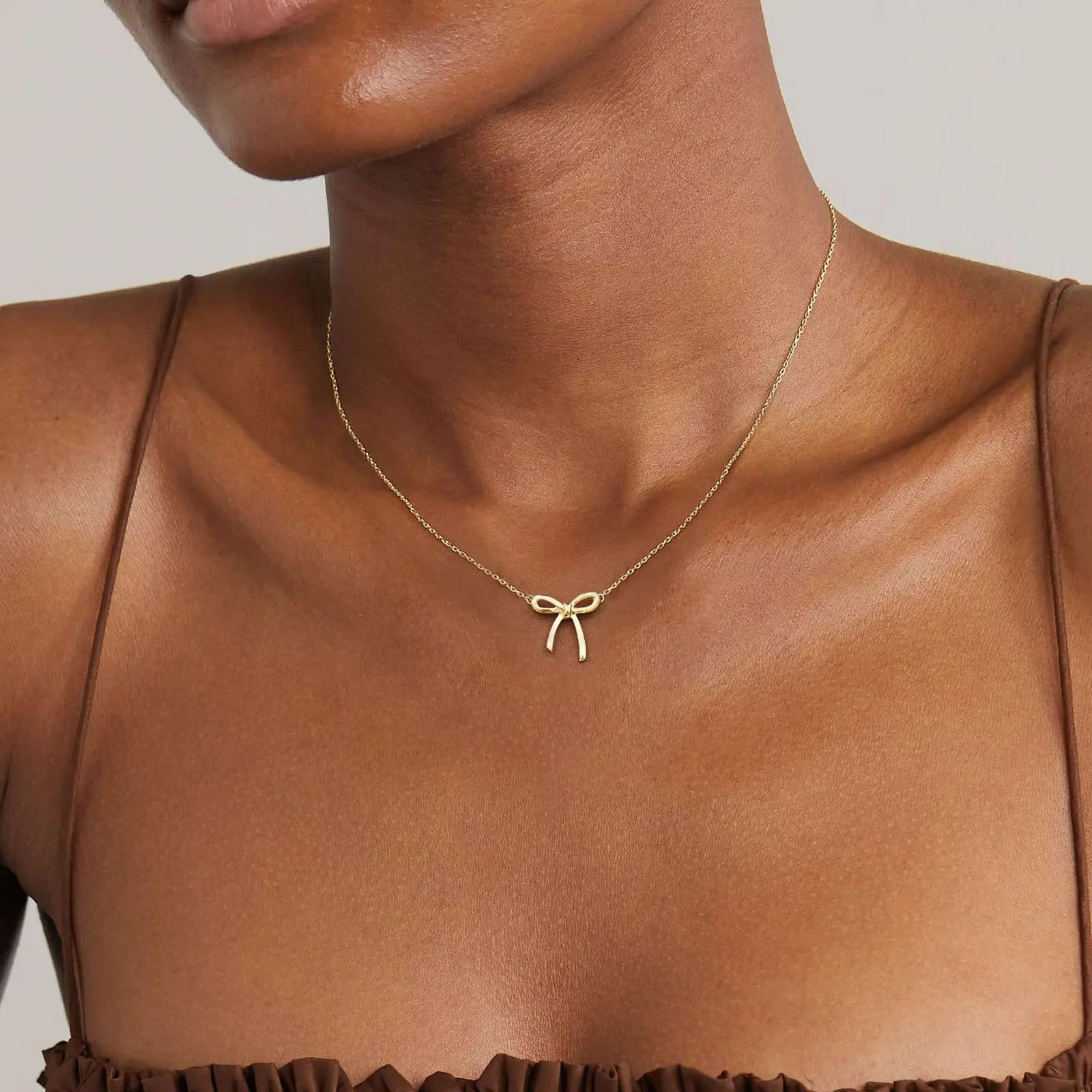 TEWIKY Bow Necklace Dainty Necklace Cute Small Tiny Bow Pendant Choker Chain Trendy for Women Jewelry For Mother's Day Gift