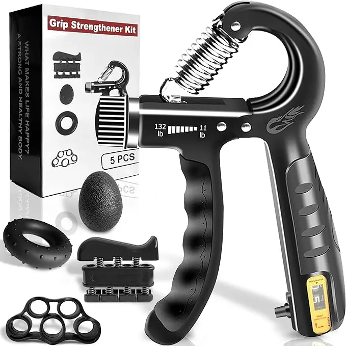 Grip Strength Trainer, Plastic, 2 Pack / 5 Pack, 11-132 lbs, Forearm Strengthener, Hand Squeezer Adjustable Resistance, Hand Grip Strengthener for Muscle Building and Injury Recovery