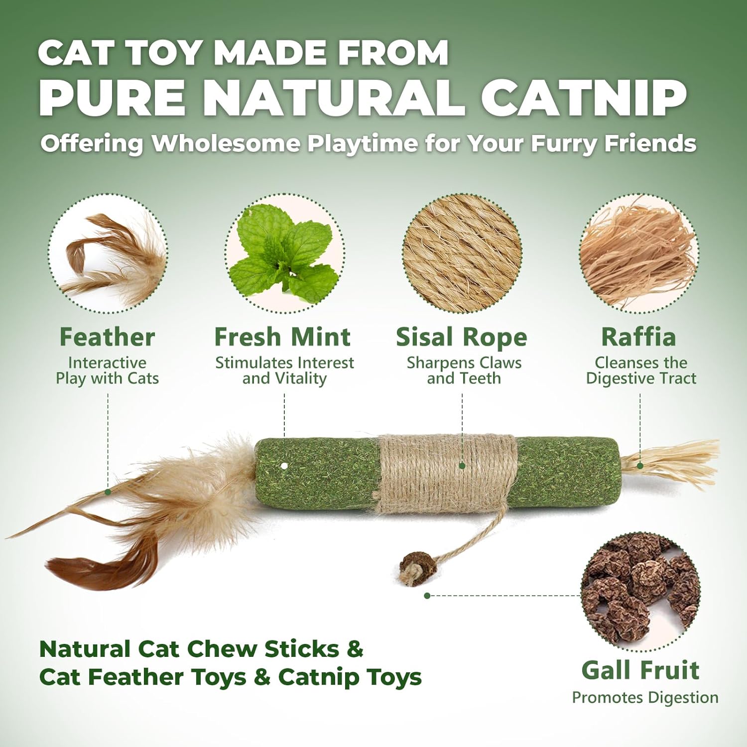 Lovely Caves Premium Catnip Feather Sticks, Cat Chew Toy with Gall Fruit, Silvervine Cat Chew Toys Teeth Cleaning, Matatabi Cat Treat, Edible Kitty Toys