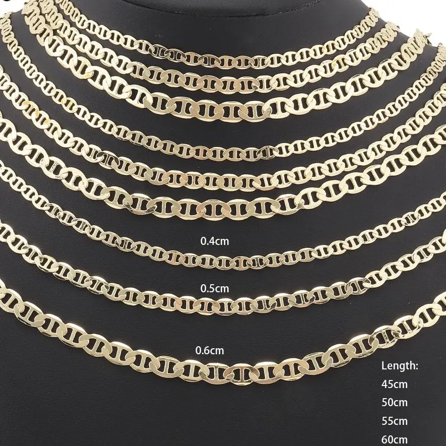 14K Gold Plated Mariner Chain Necklace 18" 24" / 4mm-8mm - Gold Tone Brass Link Chain with Secure Clasp Unisex Jewelry