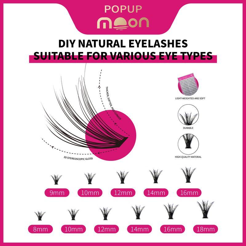 DIY Eyelash Extension Kit-280 Pieces-Long Lasting & Waterproof-Beginner Friendly-Natural Look-Fluffy-3D-D Curl-Cosmetic Makeup