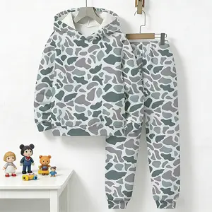 Blue-Gray Camo Kids Clothes Hunting Long Sleeve Hoodies Set Teen and Children's Sweatshirt Set