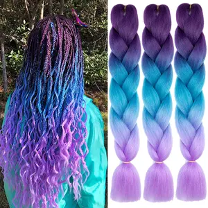 Alrence Ombre Braiding Hair 24inch Jumbo Braiding Hair Extensions 3Pcs Low Temperature Synthetic Braid Hair Pre Stretched Crochet Braids