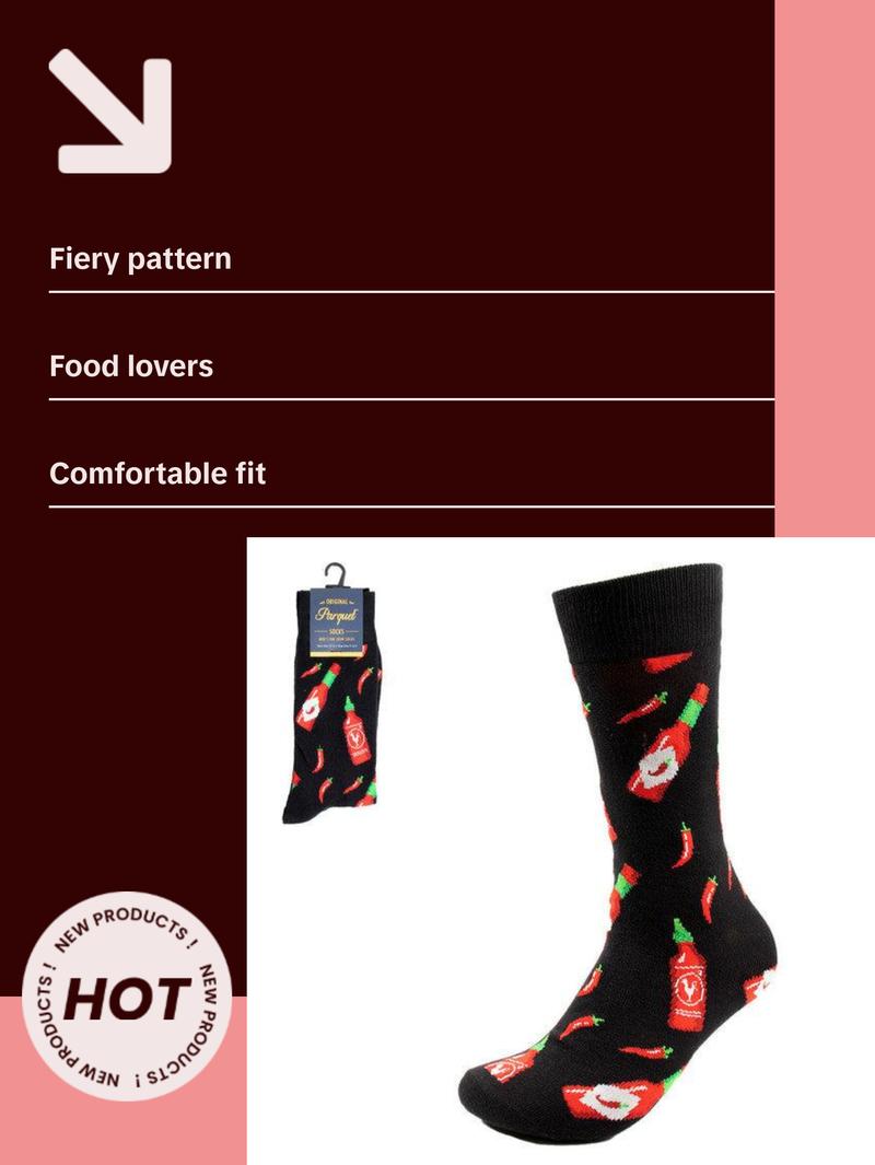 Parquet Men’s Hot Sauce & Chili Pepper Novelty Crew Socks – Black