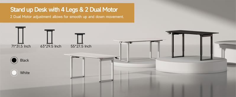 【Valentine's Day gift】ONBRILL Height Adjustable Electric Standing Desk 71x32 Inches Rectangle Sit Stand Up Desk with Dual Motorand Memory Preset Home Office Computer Desk