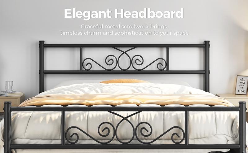 【Metal scroll design】Yaheetech Bed Frames Metal Platform Bed with Headboard and Footboard No Box Spring Needed Easy Assembly,Under-Bed Space 【Metal scroll design】Yaheetech Bed Frames Metal Platform Bed with Headboard and Footboard No Box Spring Needed Easy Assembly,Under-Bed Space