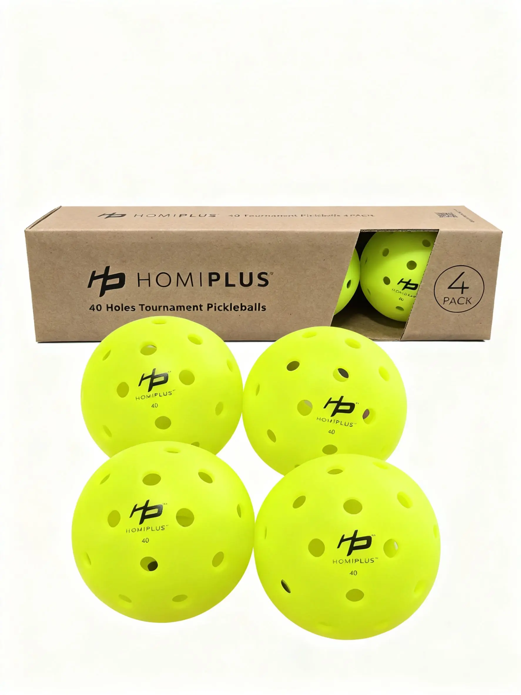 HomiPlus 4-Pack Pickleball Balls, USAPA Approved 40-Hole PP Balls with Stable Flight, Consistent Bounce