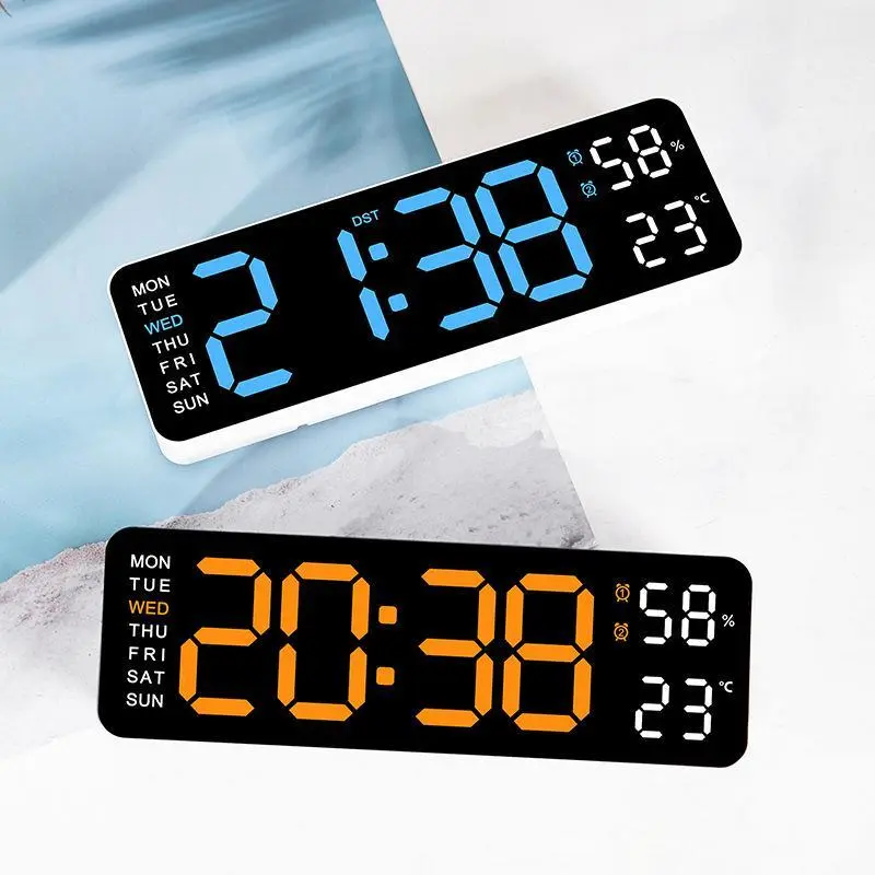 USB Powered Digital Wall Clock with Backup Memory Battery, Large Easy Read Screen Senior Friendly Alarm Clock, Multifunctional Desk & Wall Clock with Temp Humidity Date Week for Bedroom Office, Ideal Mother’s Day & Housewarming Gift