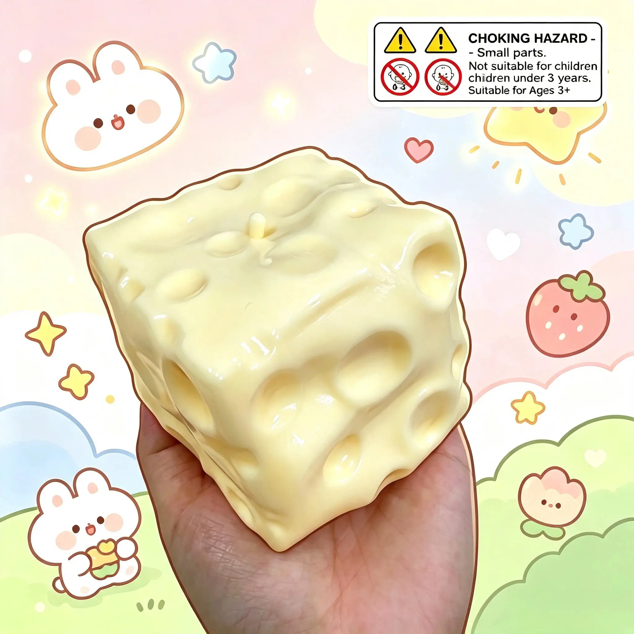 Giant Square Cheese , Jumbo Squishy Fidget Toy, Moldable Anti-Anxiety Sensory Toy for Kids & Adults, Fun Stress Relief Hand Toy for Party Favors, Birthday Gifts & Relaxing Play