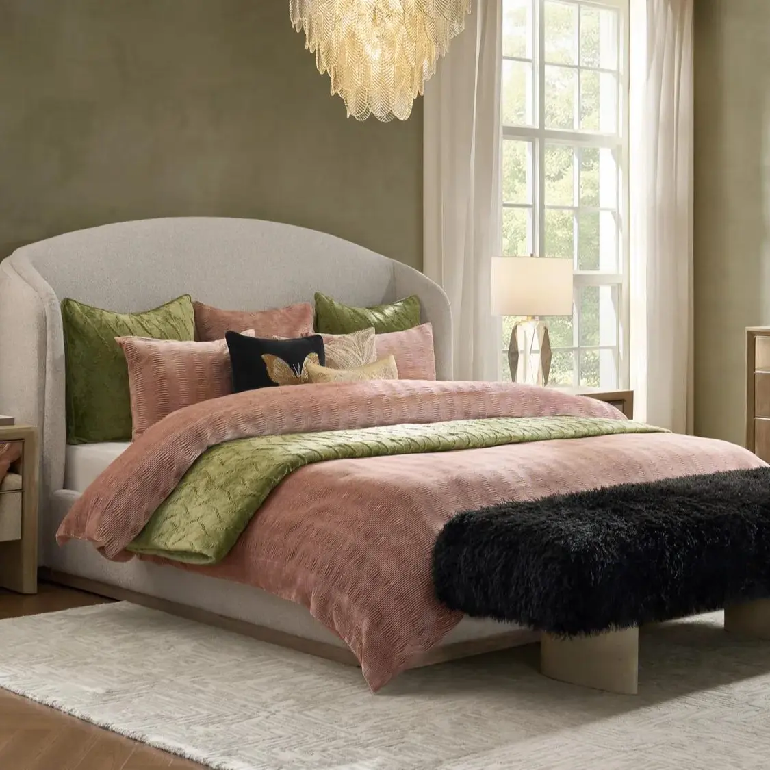 Z Gallerie Vera Velvet Bedding Set - Mocha Rose Breathable Duvet Set Bed Sheet Set