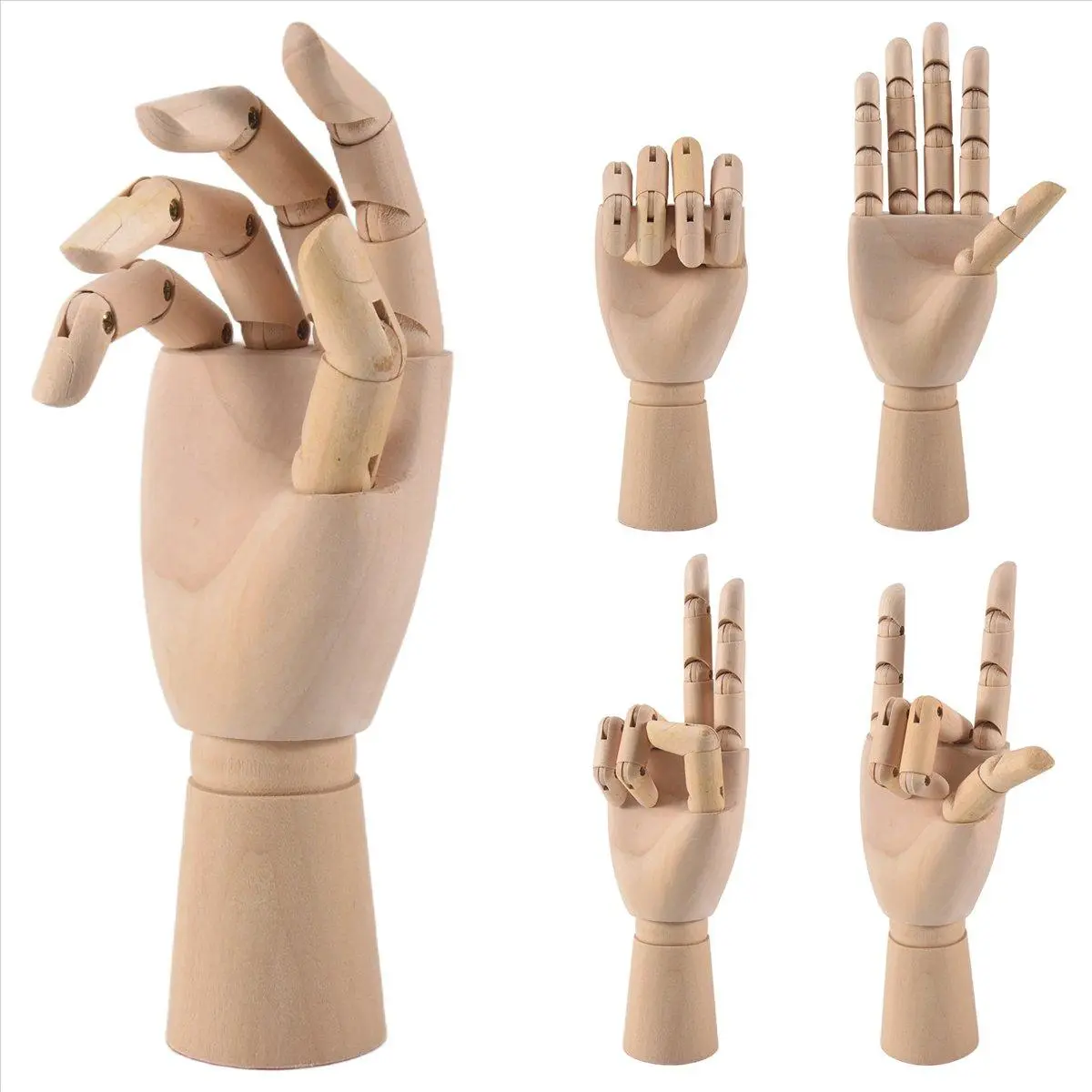 10 Inch Rust-Proof Wooden Right Hand Manikin - Flexible Joints, Playful Posable Fingers, No Assembly, Skid Resistance, Home Supplies Decor, Ideal Birthday Gift for Children, 1 x Wooden Right Hand Model