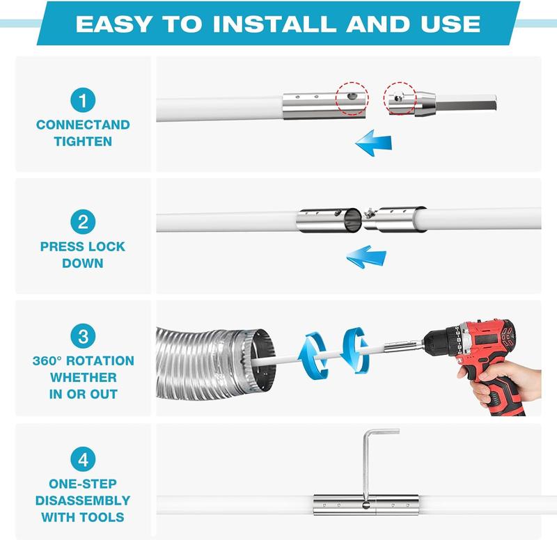 15 Feet Dryer Vent Cleaner Kit/Lint Remover/Upgraded Flexible Quick-Snap Brush with Drill Attachment/Fireplace Chimney Brushes for Easy to Clean/Cleaning Tool Use with or Without Power Drill