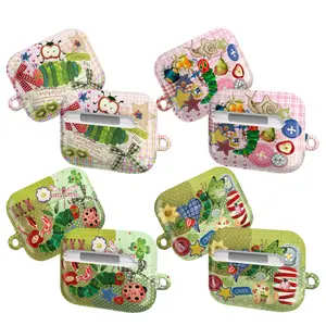 The Very Hungry Caterpillar Aesthetic AirPods Case, Cute Garden Insects Snail & Ladybug Scrapbook Design, Vintage Pastel Plaid Pattern Protective Cover, Case for AirPods Pro/Pro 2, AirPods 1/2/3/4,