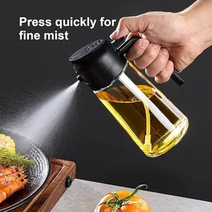 Oil Sprayer for Cooking -New 2 in 1 Olive Oil Dispenser Bottle - Food-Grade Oil Mister for Air Fryer, Salads, Frying & BBQ (Black) Utensils Kitchen