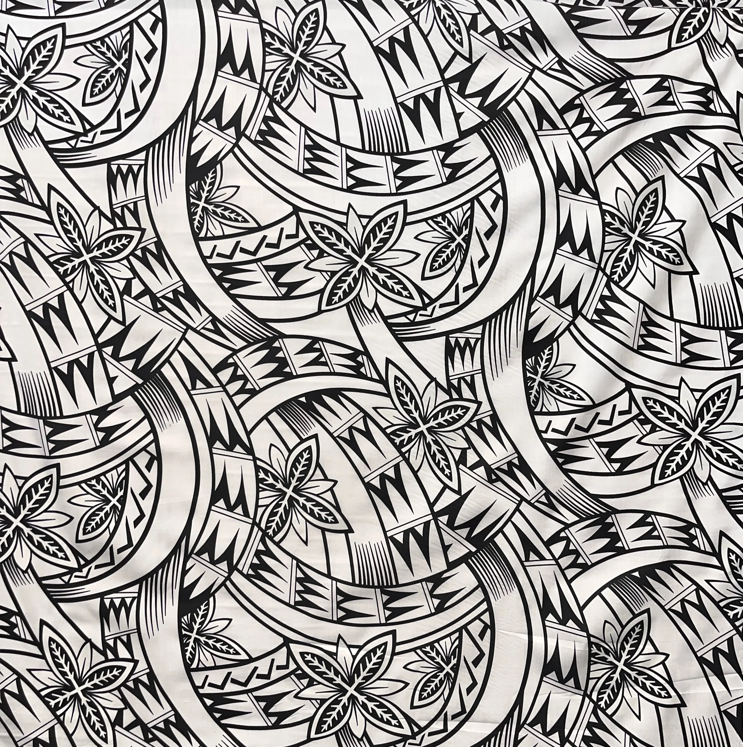 Poly Cotton Blend Fabric - 45" Width, Traditional Polynesian Motifs Floral Print, Wrinkle Resistant, Shrink Proof, Cultural Richness for Island Textile Sewing Projects