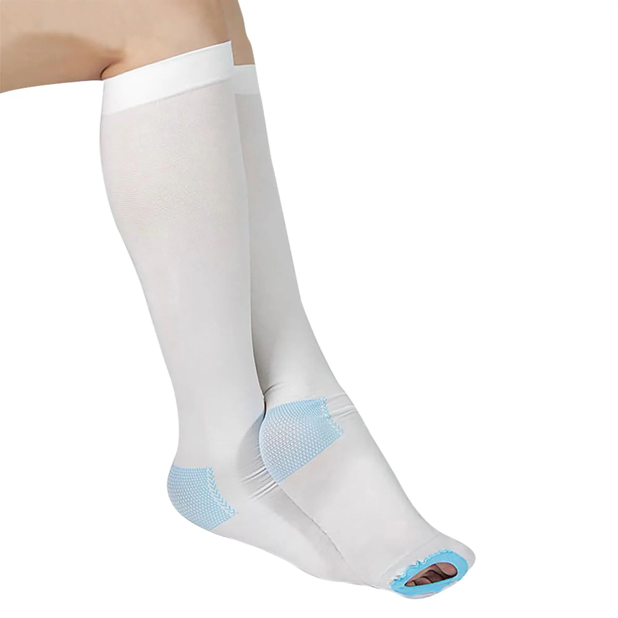 Unisex Breathable Compression Socks for Adults - Medical-Grade 15-20 mmHg Knee-High Nylon Blend Stockings (80% Nylon, 20% Spandex Snug Fit), FDA-Approved Post-Op Aid, Bedridden Support, All Seasons Durable Knit, Inspection Toe, Latex-Free Plain Socks