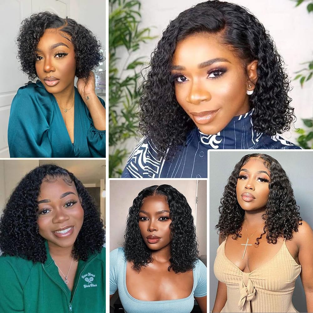 Wear and Go Glueless Wigs Human Hair Pre Plucked Pre Cut Deep Wave Curly Bob Wig Human Hair Glueless 180% Density Short Curly Bob Wigs Upgraded No Glue 4x4 Lace Closure Wig for Black Women