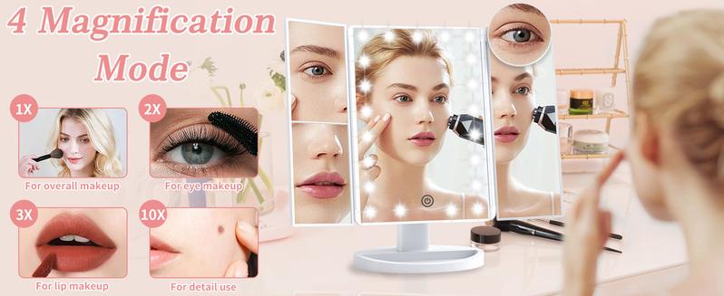 Makeup Mirror Vanity Mirror LED Lights 2X 3X 10X Magnification Portable Desk Mirror Touch Control  Dresser Suitable for Adults & Gift “Outdoorfun”