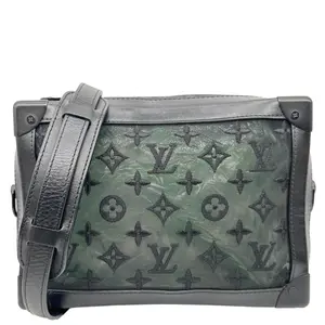 Pre-owned Louis Vuitton Monogram Mesh and Taurillon Leather Crossbody Bags Soft Trunk Taurillon Monogram Mesh Crossbody Bag Black