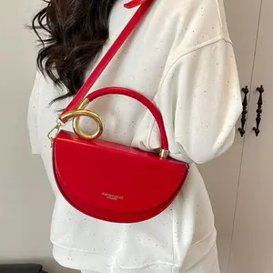 Halfmoon Handbag -  with Gold Hardware and Adjustable Strap for Women Double-Sided Leather