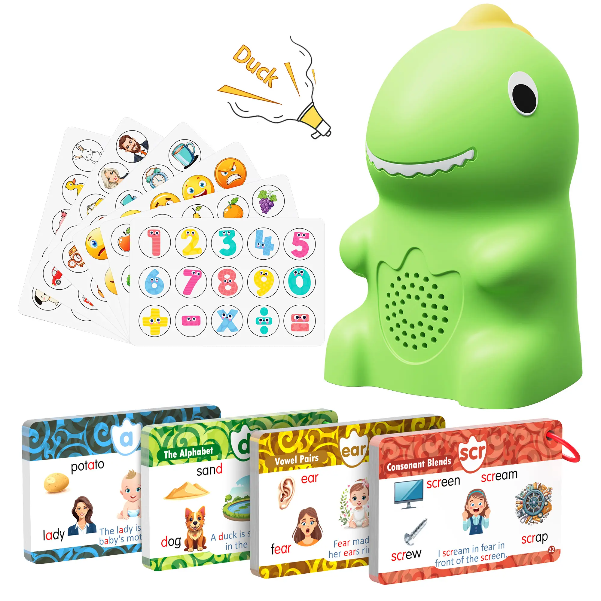 KOKODI Dinosaur Talking Flash Cards - Kids Toys with Interactive Stickers, Stick-and-Tap Vocabulary Learning Tool, 148-Card 592-Word Preschool Phonics Educational Set