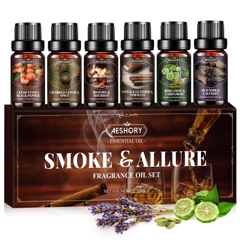 Aeshory Men's Scented 6-Oil Gift Set - 6x10 ml Luxury Fragrance Blend for Diffusers/Candles, Soap Making, All Seasons Home Fragrance Essentials