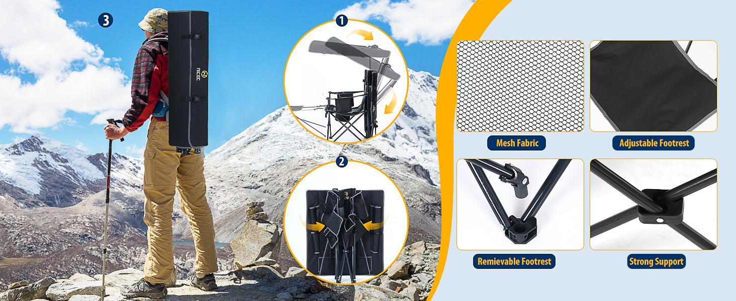 Nice C Chair with Canopy, Heated Camping Chair with Battery, Outdoor Sports Chairs with Shade, Heated Folding Umbrella Chairs, with Removable Footrest (1-Pack)