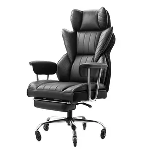 VEVOR Executive Office Chair with Footrest,  , 400lb Capacity Office Chair with Lumbar Pillow & Removable Armrests, Heavy Duty Ergonomic Chair, PU Leather Reclining Home Office Desk Chairs, Black