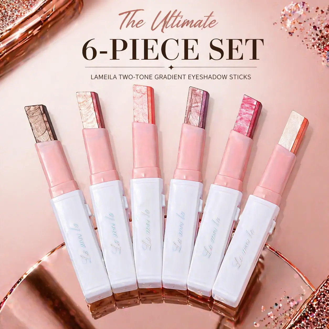 6Pcs Two-Tone Ombré Eyeshadow Stick Set Cream Gradient Eye Shadow Pen High Pigment Waterproof Smudge Proof Long Lasting Eye Makeup Shimmer Matte Highlighter Duo Beginner Friendly Quick Application Portable Travel Daily Beauty Gift Set