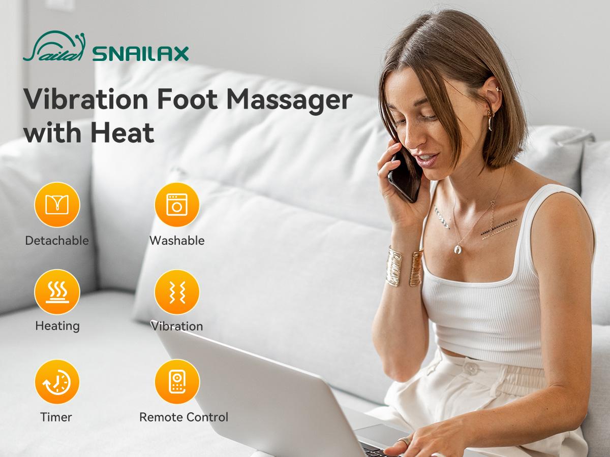 Snailax Foot Massager with Heat, Heated Foot Warmer Under Desk, Vibration Feet Massager Machine with 3 Vibrating Modes & 2 Heating Levels, Remote Control, Foot Heater