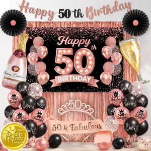 50th Birthday Party Decor for Women – Rose Gold & Black