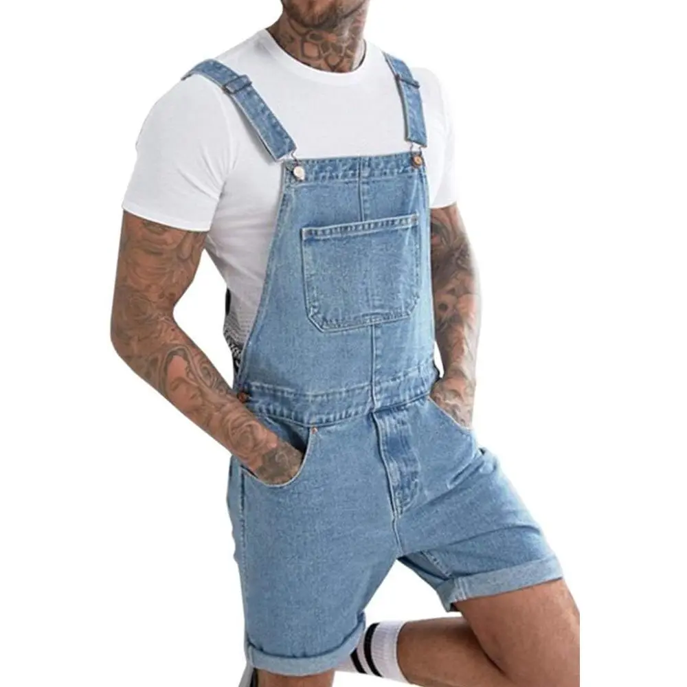 PASLTER Men's Denim Bib Overall Shorts, Classic Stylish Casual Loose-Fit Walkshort with Button Pockets, Summer Men's Clothing Jumpsuit That Simplifies Your Look, Thick, Overall Shorts Simplify Your Look