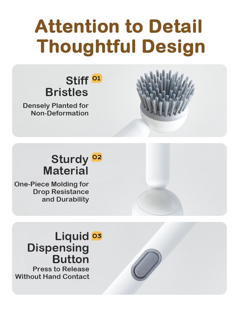 6-in-1 ABS Dish Brush with Leak-proof Soap Dispenser, Adjustable Angle, Rotatable Scrub Function, Wall Mount - Includes Scouring Pad, Soft Bristles Lift Stubborn Stains, Rinse & Drain Clean for Sink, Pots 6-in-1 ABS Dish Brush with Leak-proof Soap Dispenser, Adjustable Angle, Rotatable Scrub Function, Wall Mount - Includes Scouring Pad, Soft Bristles Lift Stubborn Stains, Rinse & Drain Clean for Sink, Pots