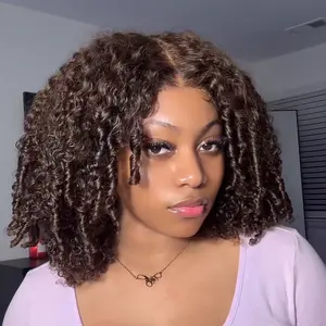 UNice 250% Density Glueless Chocolate Brown Afro Kinky Curly Wig 7x5 Lace Closure Human Hair Wigs with Drawstring Pre Plucked Hairline Bleached Knots Beginners Friendly summerwins