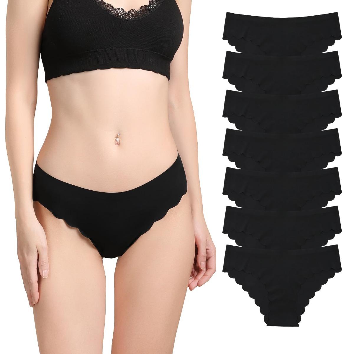 Seamless Briefs Underwear for Women Ice Silk Fabric Feel  Bikini Breathable Hipster Wavy Sides Invisibles Panties 7 Pack S-XL Comfortable Womenswear Anniversary Gifts Compression Everyday