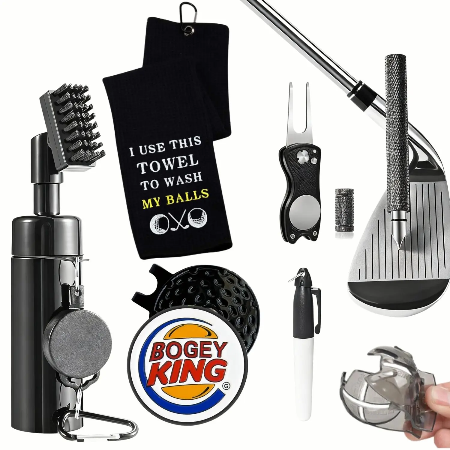 Golf Club Cleaning Kit with Golf Club Cleaner with Water Golf Towel Divot Repair Tool Groove Sharpener Golf Ball Alignment Kit Golf Accessories for Women Men, Christmas Gift For Golf Lovers, Golf Equipment, Golf Gear, Golf Gadgets, Golf Gift Accessory