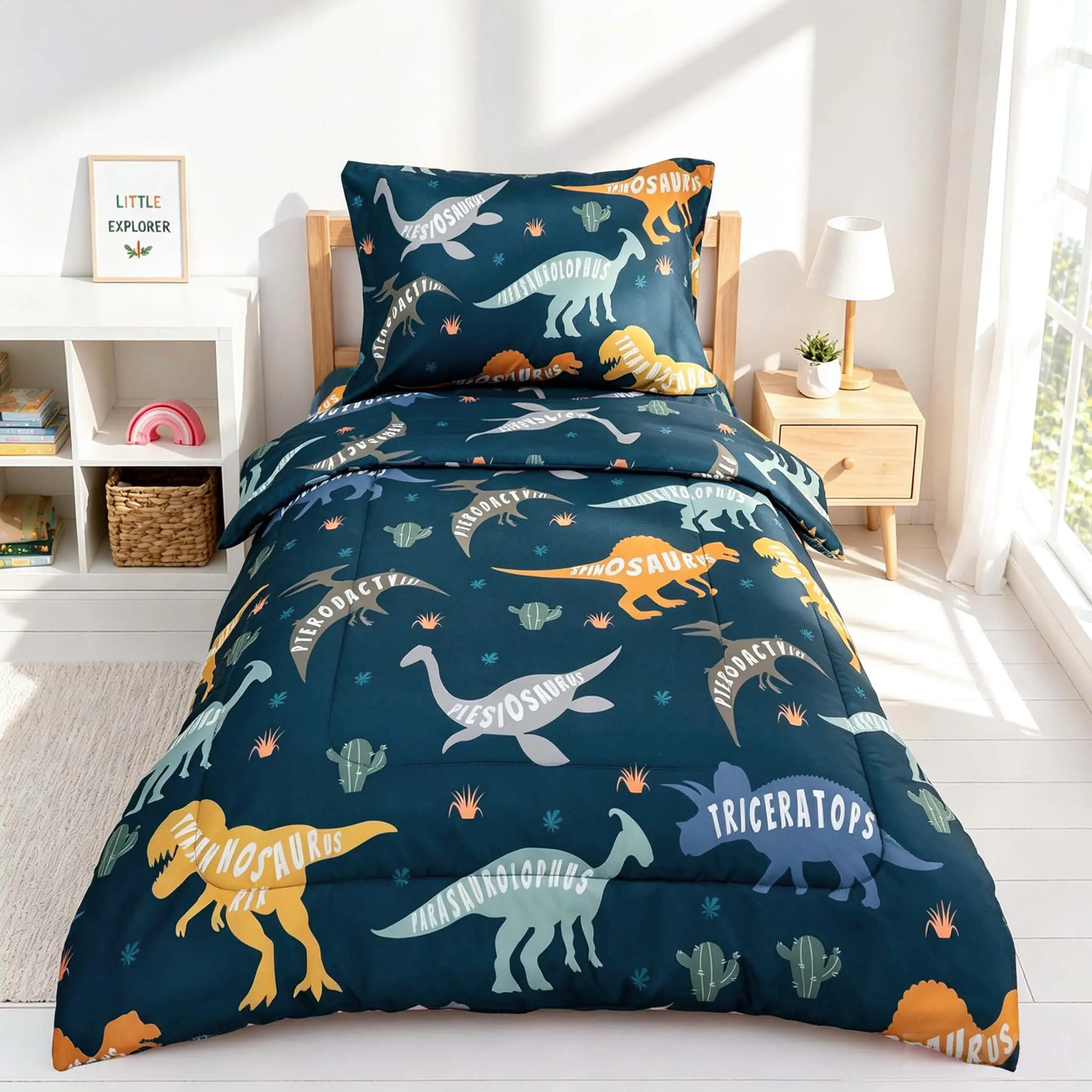 Toddler Bedding Set, 4 Pieces Cartoon Style for All Seasons, Includes Plush Minky Comforter, Flat and Fitted Sheets, Reversible Pillowcase for Girls and Boys【MothersDayGift】