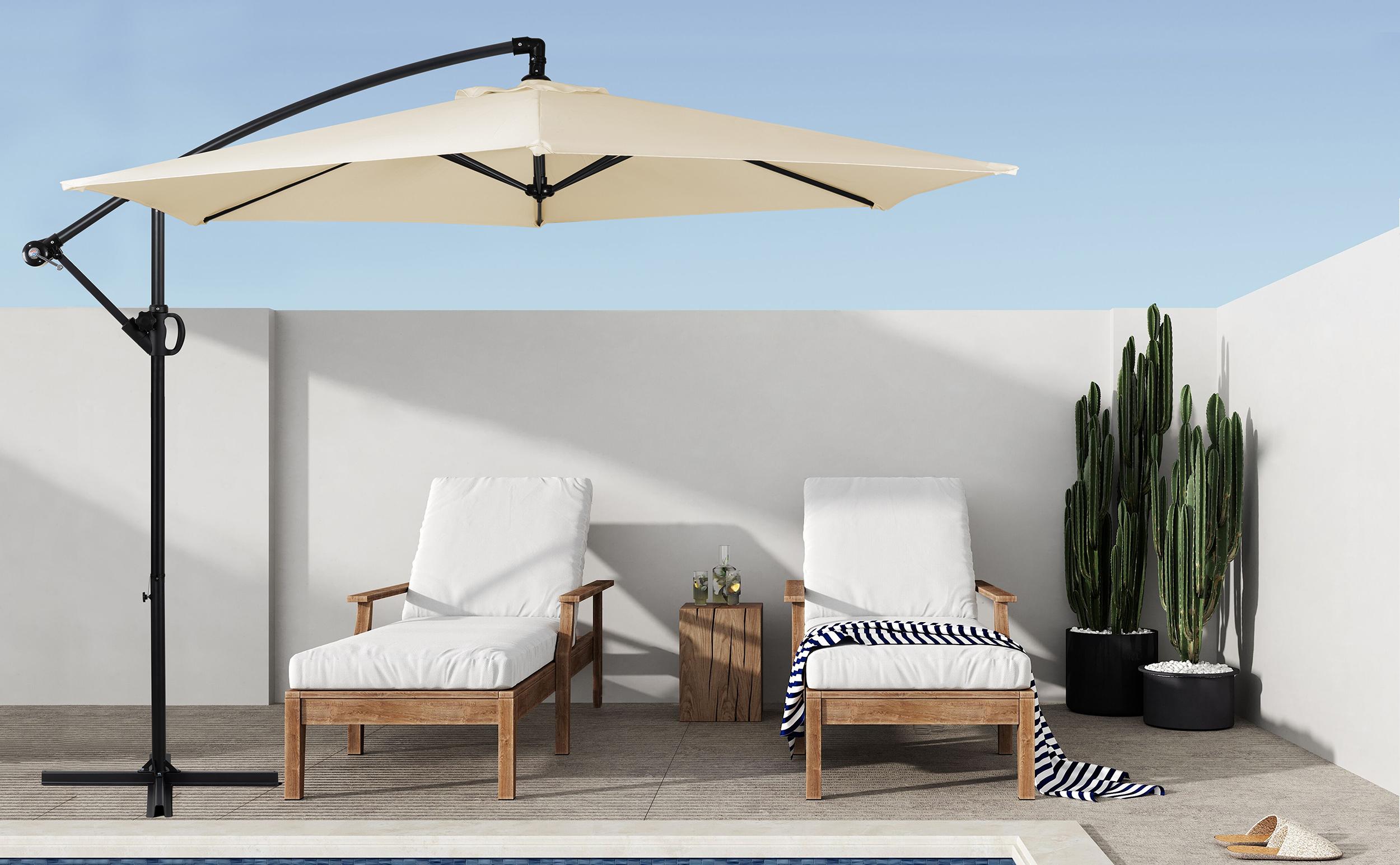 Walsunny Outdoor Patio Umbrella with Based, 9ft Offset Hanging Patio Offset Umbrella w/Easy Tilt Adjustment, Cantilever Hanging Shade for Poolside