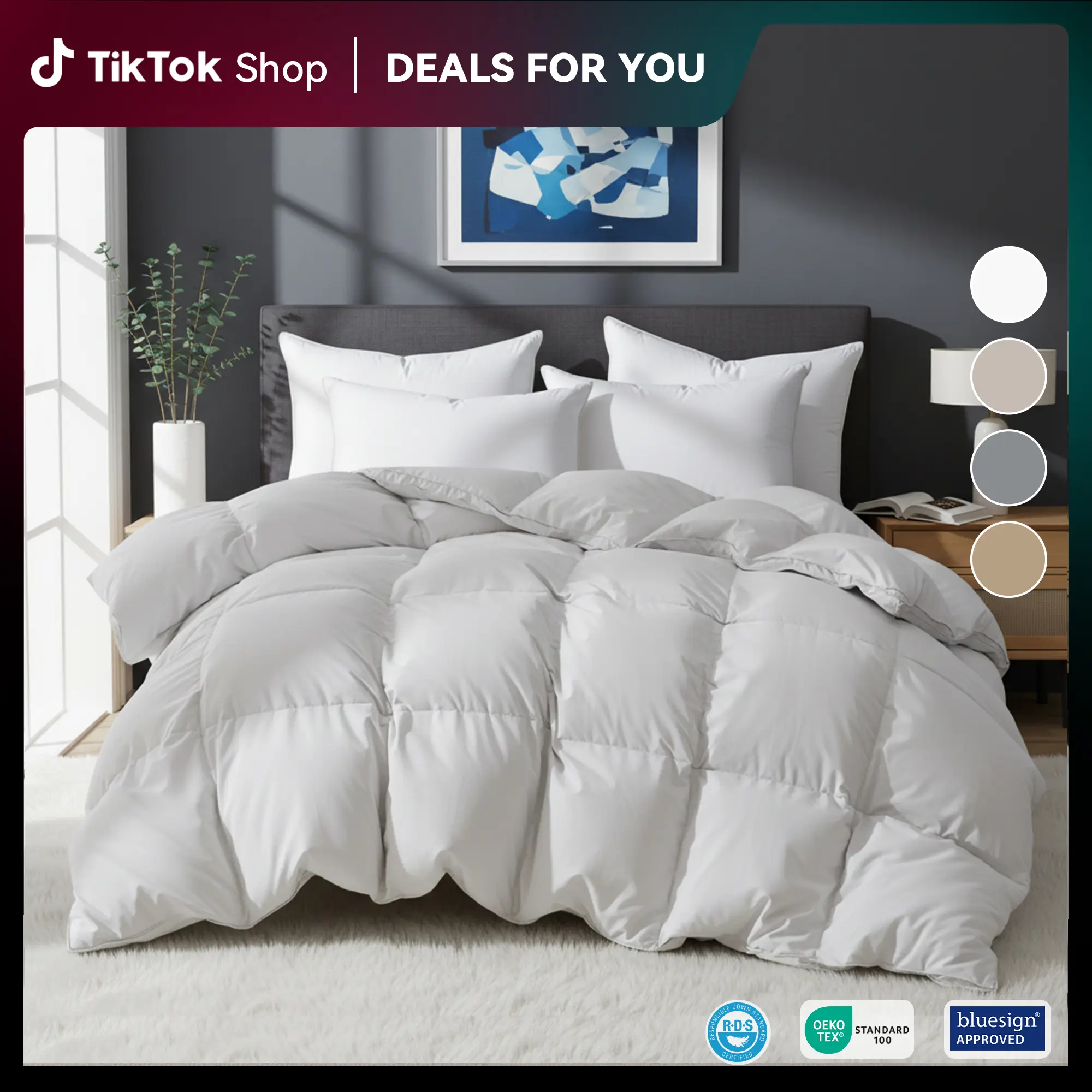 PEACE NEST Ultra Fluffy Goose Down Feather Fiber Comforter All Season Duvet Insert Twin Full Queen King Cal King Lightweight Comforter Hotel quality Bedding Sleeping Soft Machine Washable Duvet for Winter, Fluffy Duvet Insert, Super Fluffy Duvet