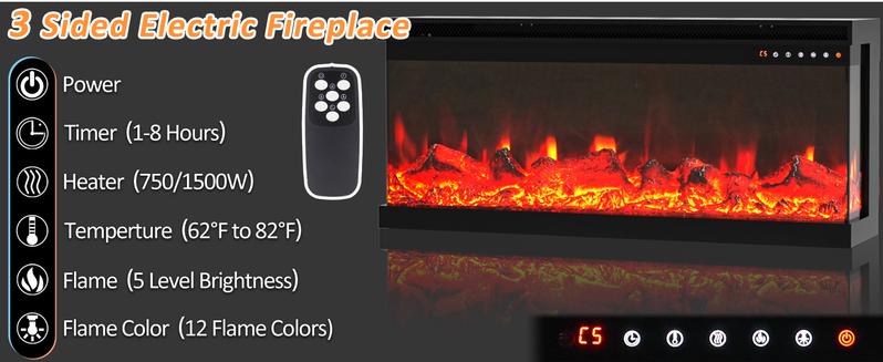 【2 Packages Shipping】Dragosum Modern Media Console with APP-Controlled Lights: 70" 3-Sided Fireplace TV Stand Includes 34" Electric Fireplace & Storage Cabinet. Entertainment Center for Living Room, Supports TVs Up to 80"