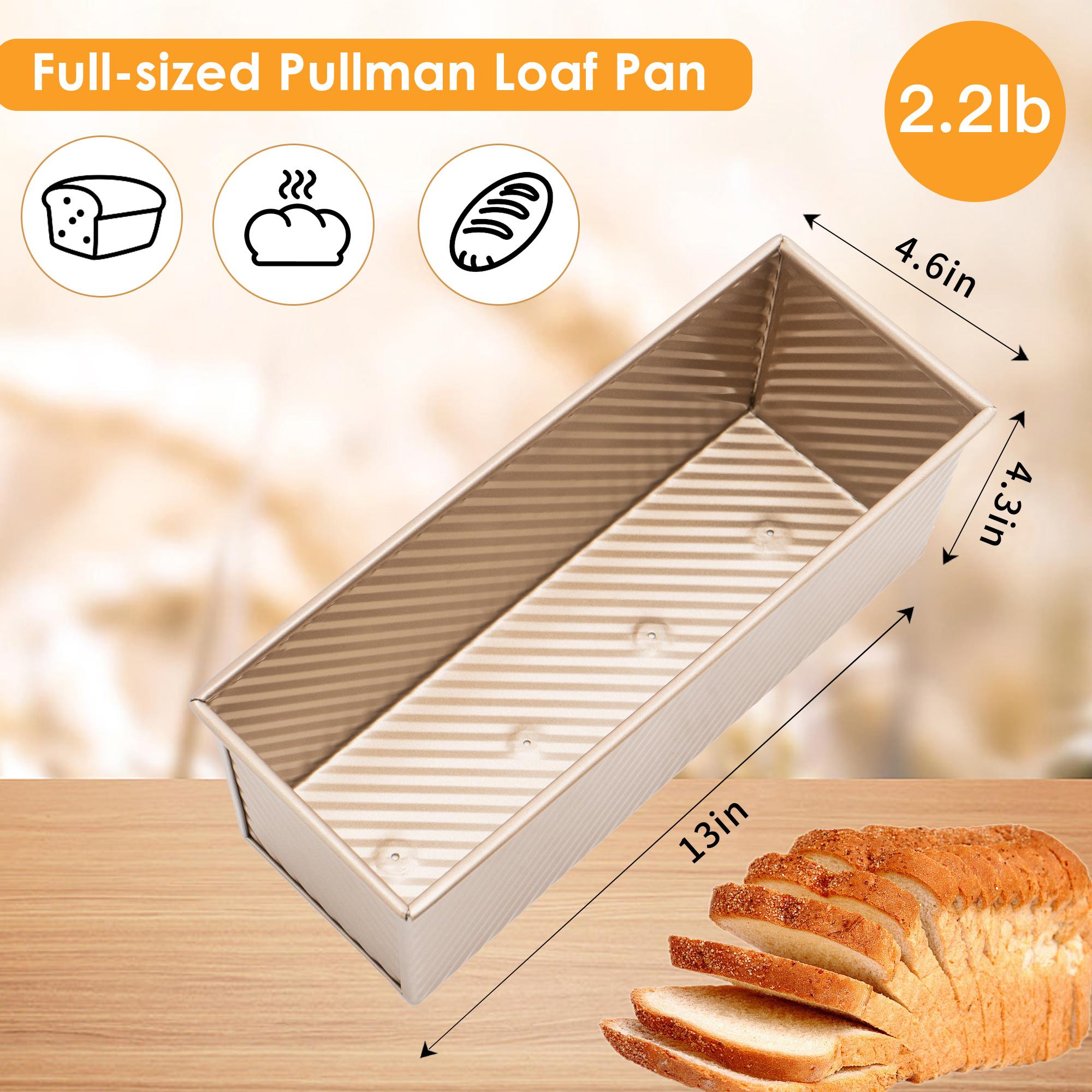 SPMARKT 13×5 Inch Carbon Steel Pullman Loaf Pan with Lid - Non-Stick, Durable Non-Toxic 2.2 lb Baking Tin for Homemade Square Sandwich Loaf, Includes Dough Scraper