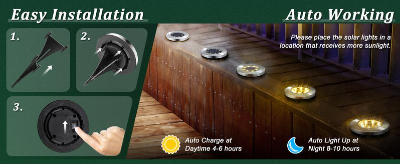 SOLPEX Solar Ground Lights Outdoor, Waterproof 8 LED Solar Powered Disk Lights Outdoor Garden Landscape Lighting for Yard Deck Lawn Patio Pathway Walkway solar  power
