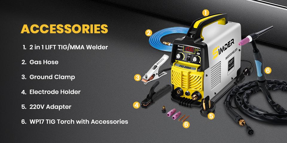 TIG Welder Machine 2in1 Lift TIG/Stick ARC Welding 140A Dual Voltage 110V/220V TIG-200A, Adjustable Post Gas Control, IGBT Inverter, Portable Welding Machine with Complete Welding Accessories for Stainless Steel, Carbon Steel, Beginners, Home DIY & Repair