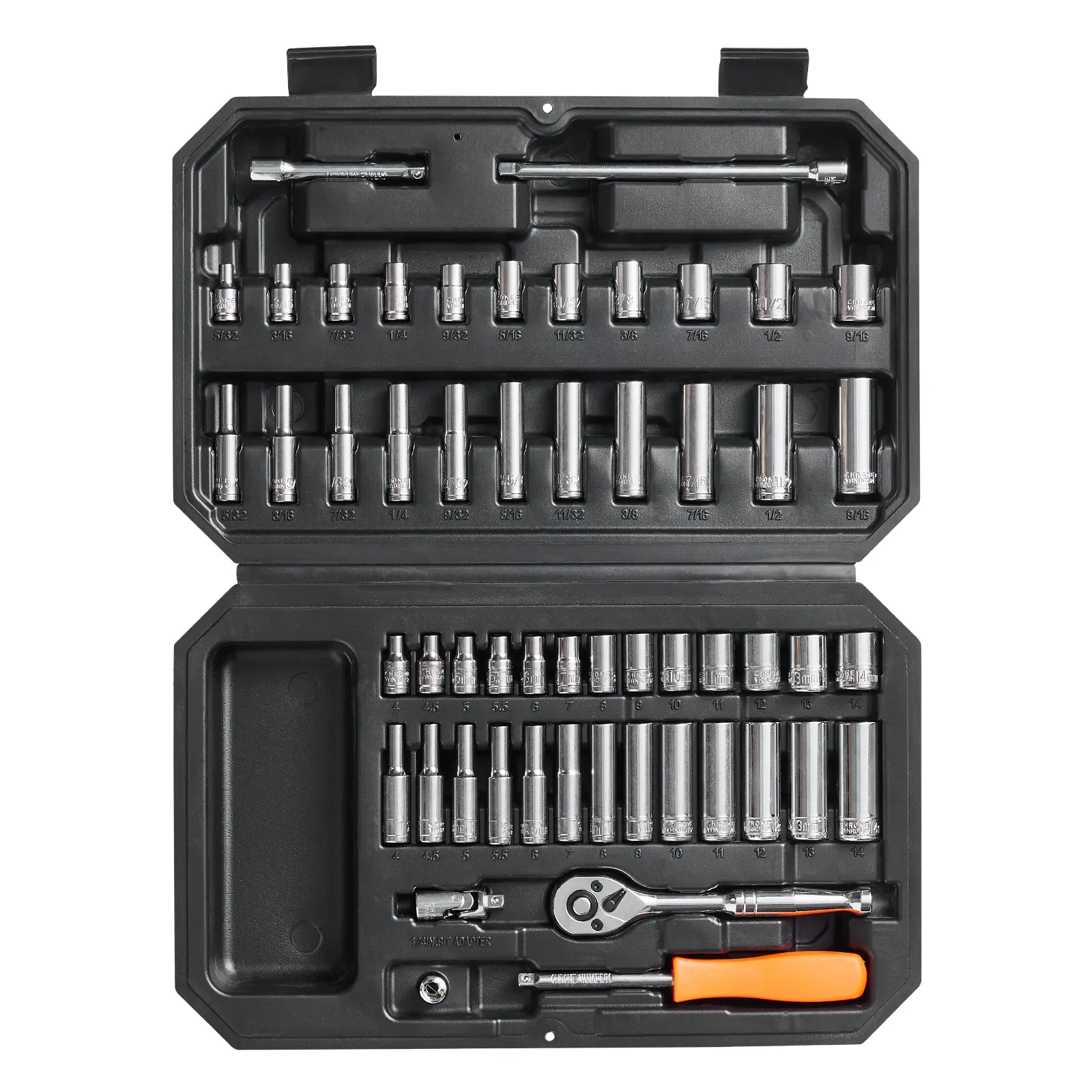 【Summerfinds】VEVOR Socket Set 1/4 Inch Drive Socket and Ratchet Set6-Point Socket Opening54 Pieces Tool Set SAE and MetricDeep and Standard Sockets5/32-9/16 in4-14 mmwith AccessoriesStorage Case