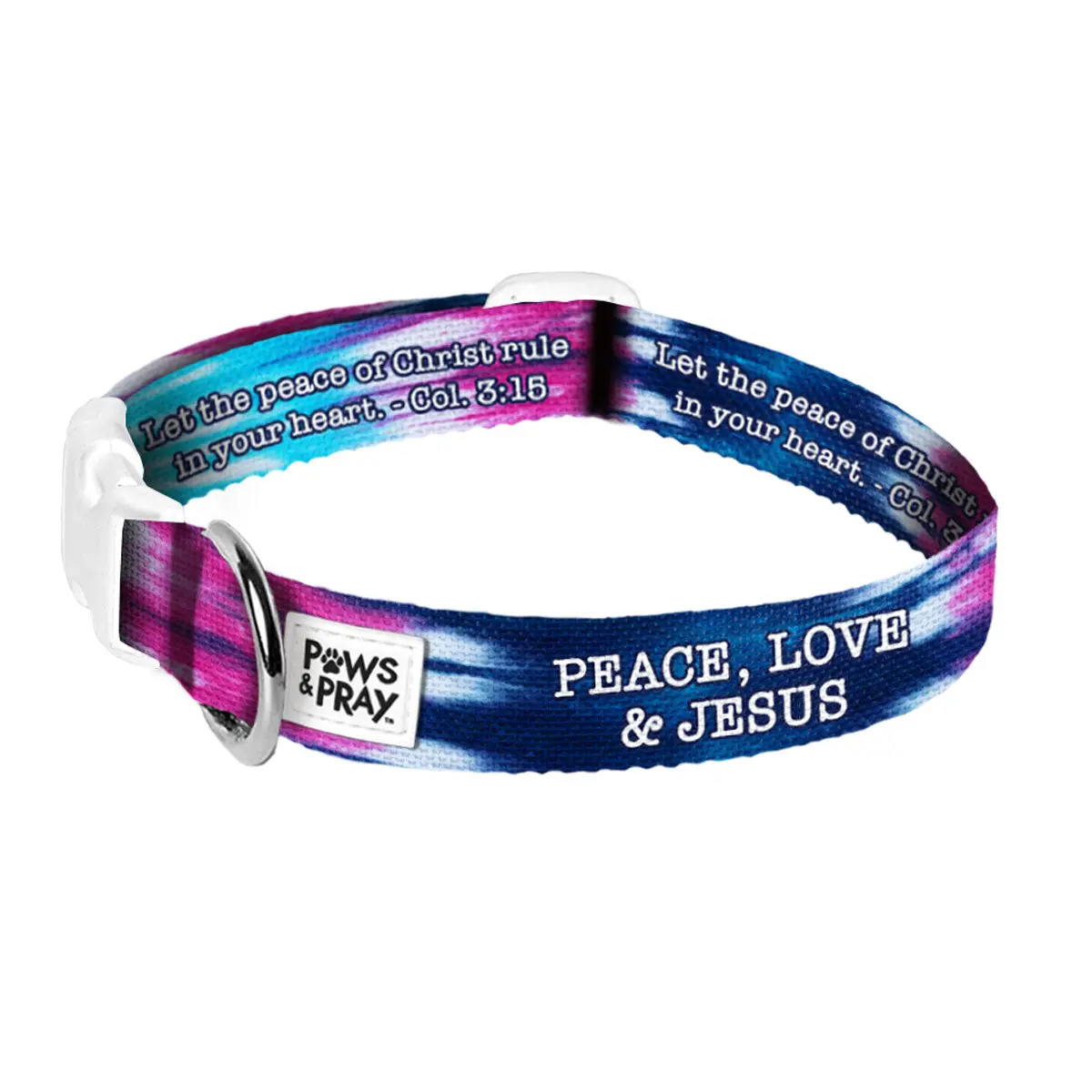 Polyester Dog & Cat Collars - 1" Width, Adjustable Length, Buckle, Leash Hook, Coordinating Leash & Bag Dispenser, Peace Love Jesus Graphic Text Design, Everyday Use Pet Collar