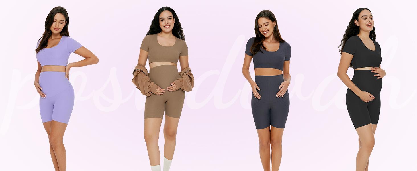 POSHDIVAH Ribbed Maternity Biker Shorts Over The Belly for Women - 5" Buttery Soft Pregnancy Workout Athletic Short Leggings summer clothes