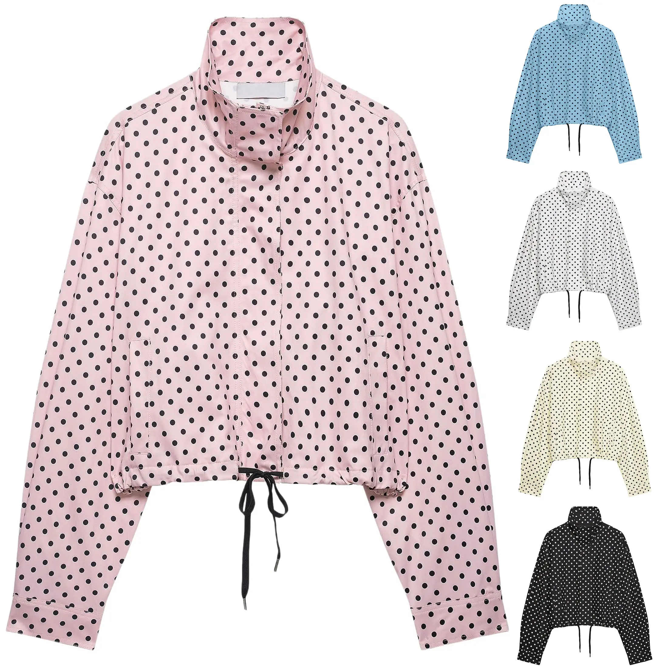Molitree Womens Zip Up Cropped Jackets Polka Dot Oversized Jackets Spring Lightweight Trendy Casual Coats