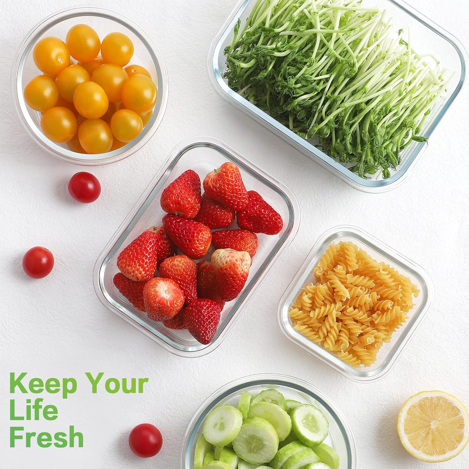 12Pack Glass Food Storage Containers - Airtight Lids, Microwave/Dishwasher Safe BPA-Free Kitchen Organizer + Black/Gray Utensils